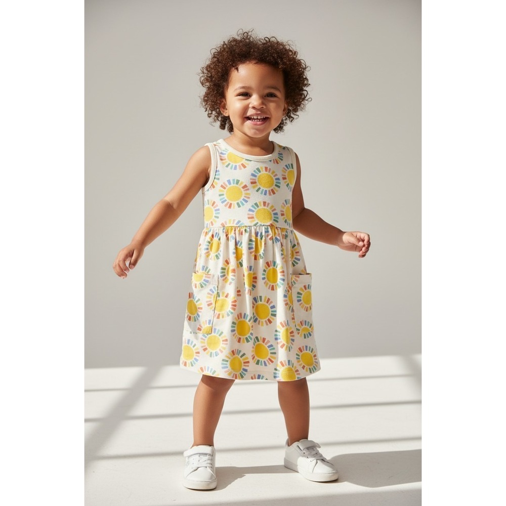 Hanna Andersson Sun Pocket Dress Girls 3T 90cm Cream Cotton Sunshine Sleeveless
